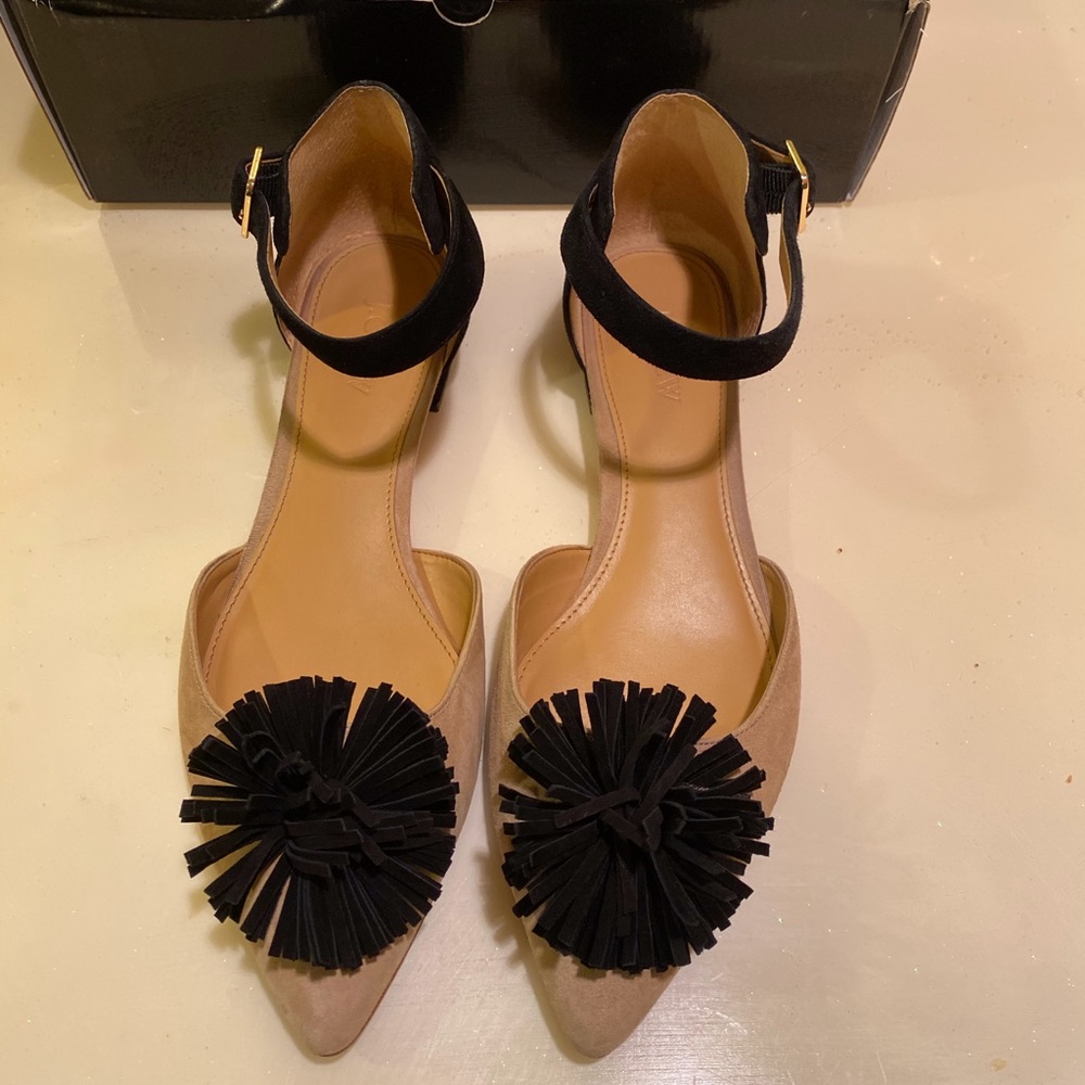 J.Crew Pom Pom Suede Color block flats. Size 8.5